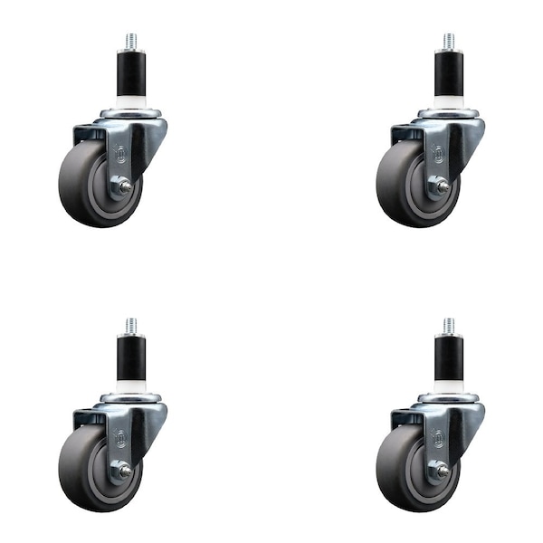 Service Caster 3'' Thermoplastic Rubber Wheel Swivel 1-3/8'' Expanding Stem Caster Set, 4PK SCC-EX20S314-TPRB-138-4 - main